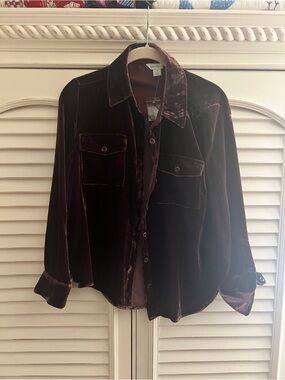 Sundance Velvet Button-Front Jacket in Deep Burgundy